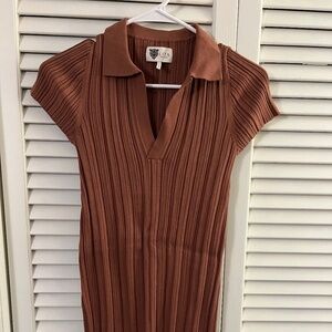 Lita By Ciara Ribbed Polo Mini Dress Brown